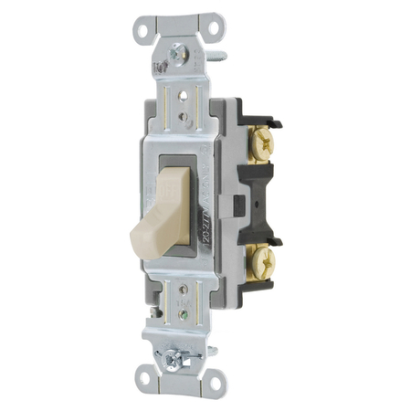 HUBBELL WIRING DEVICE-KELLEMS Switches and Lighting Controls, Toggle Switch, Commercial Grade, Single Pole, 15A 120/277V AC, Side Wired, Light AlmondToggle CS115LA
